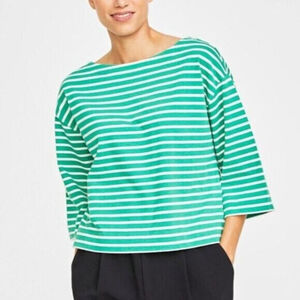 On 34th Plus Size 3X Heavyweight Cotton Striped Boat-Neck 3/4 Sleeve Top NWT